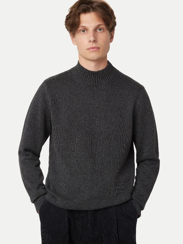 Men's Sweaters with Intarsia DesignsThe Funnel Neck Sweater in Grey Black