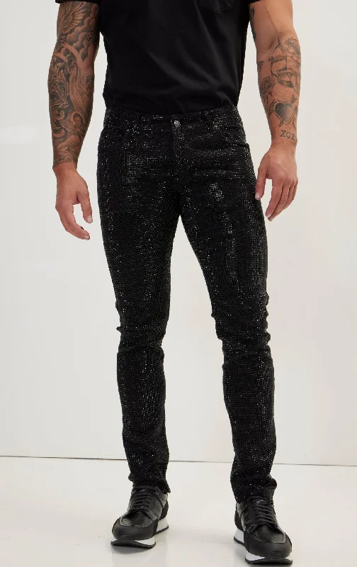 Authentic Raw Denim Men's JeansCrystal Embellished Straight-Leg Jeans - Black