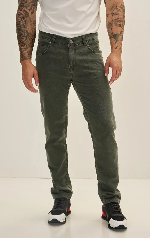 Men's Jeans with Fashionable RipsSuper Soft 5-pocket Style Pants - Khaki