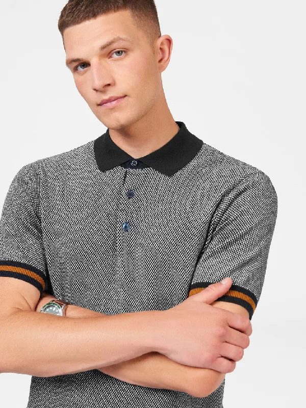 Men's Sweaters with SequinsAll Over Textured Knit Polo - Dark Navy