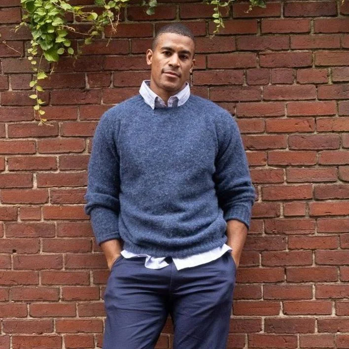 Men's Sweaters with Argyle PatternsBrushed Wool Crew Sweater, Denim