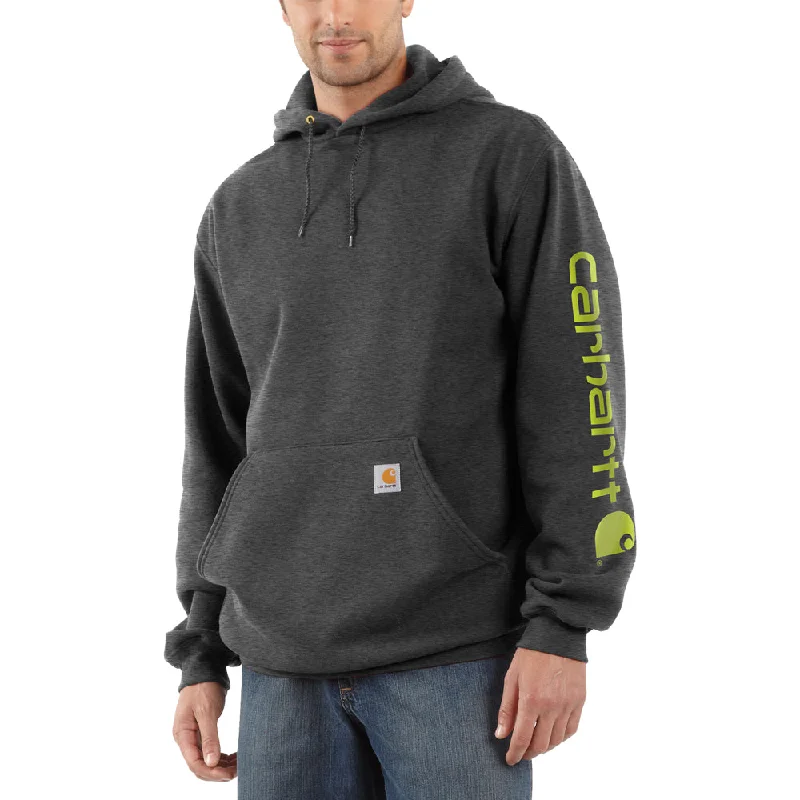 Men's Hoodies with Zipper DetailsCarhartt Men's Signature Logo Hooded Pullover Sweatshirt_Carbon Heather