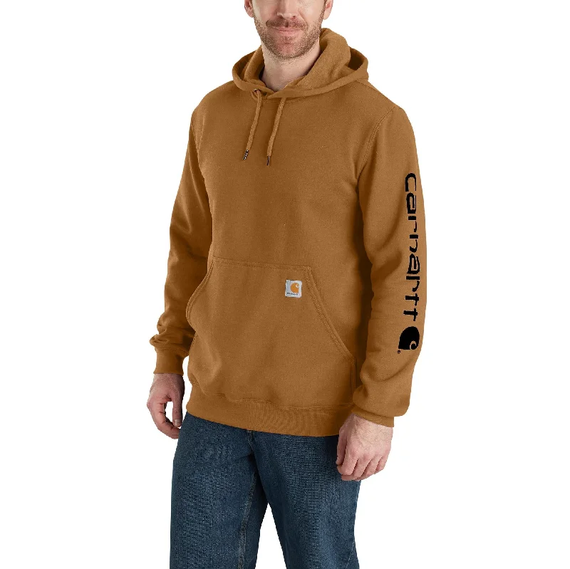 Men's Hoodies with Pass-Through PocketsCarhartt Men's Signature Logo Hooded Pullover Sweatshirt_Carhartt Brown