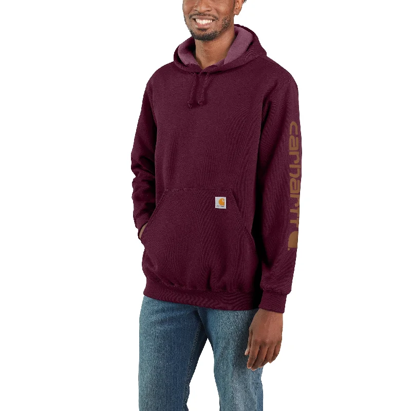 Cool Men's Graphic HoodiesCarhartt Men's Signature Logo Hooded Pullover Sweatshirt_Port