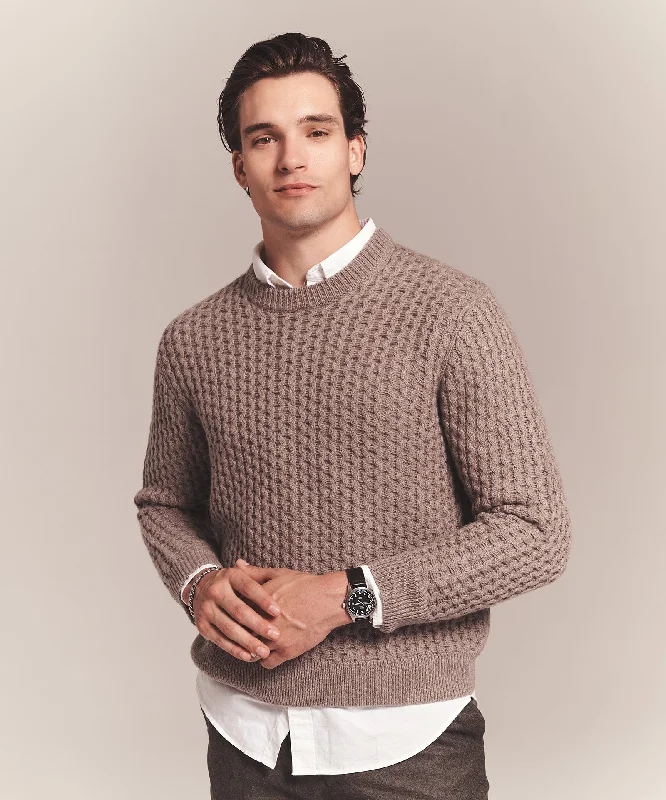 Men's Sweaters with Ribbed CuffsCashmino Honeycomb Crewneck Sweater