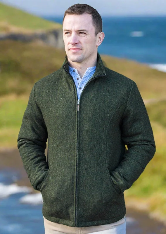 Men's Coats with PocketsMen's Donegal Full Zip Green Herringbone Jacket