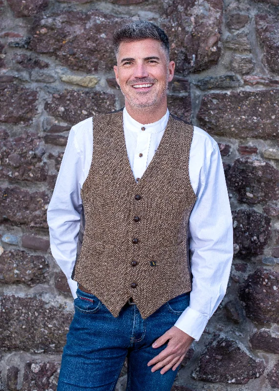 Men's Coats for SkiingDonegal Tweed Brown Waistcoat - Hatman