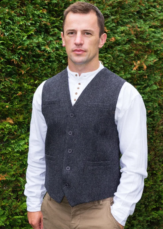 Men's Coats with Magnetic ClosuresGray Tweed Herringbone Waistcoat