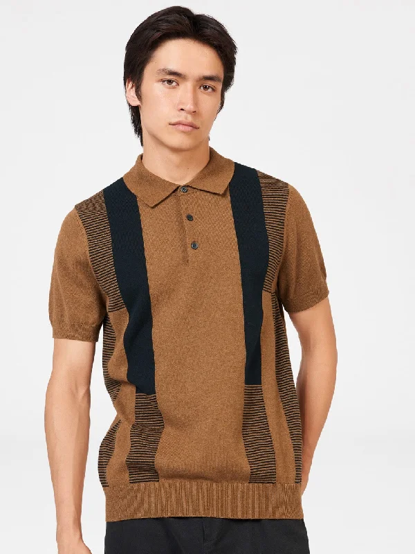 Men's Sweaters with EmbellishmentsIntarsia Stripe Knit Polo - Ginger