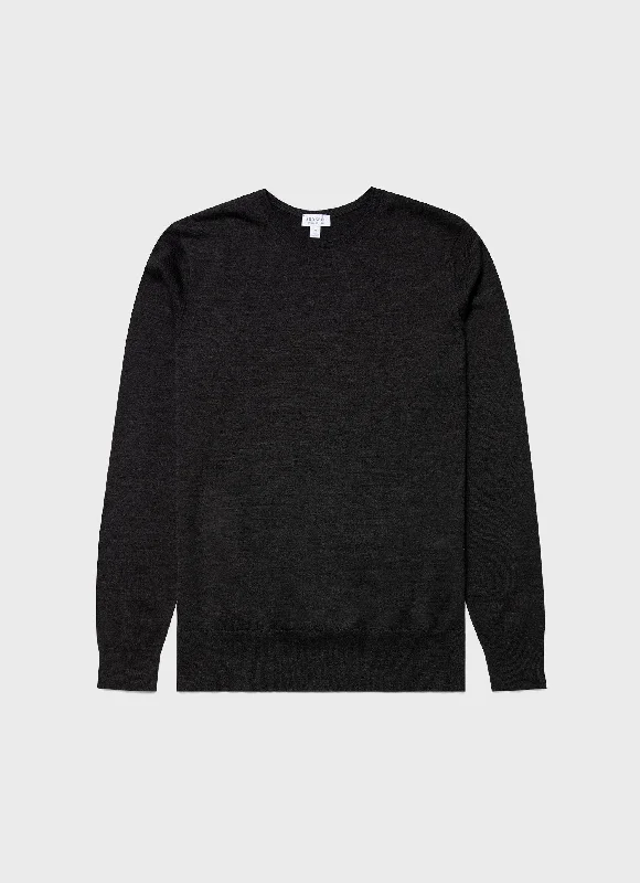 Men's Sweaters with Unique and Custom DesignsMen's Extra-Fine Merino Crew Neck in Charcoal Melange