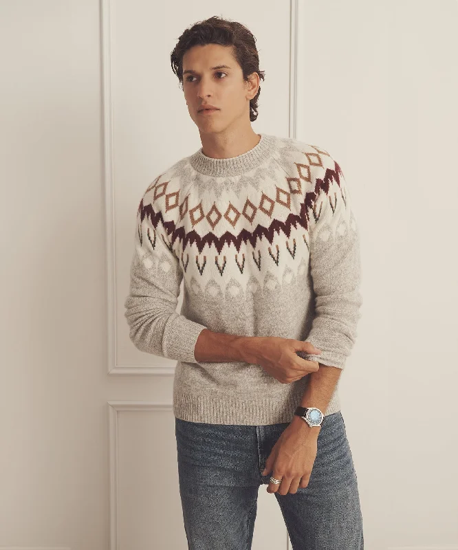 Men's Sweaters with Drawstring WaistbandsLuxe Cashmere Fair Isle Crewneck