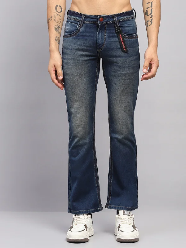 Men's Jeans with RipsMen Blue Solid Boot Cut Denim