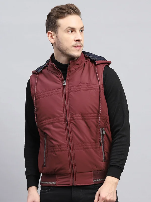 Practical Men's RaincoatsMen Rust Solid Detachable Hood Sleeveless Jacket