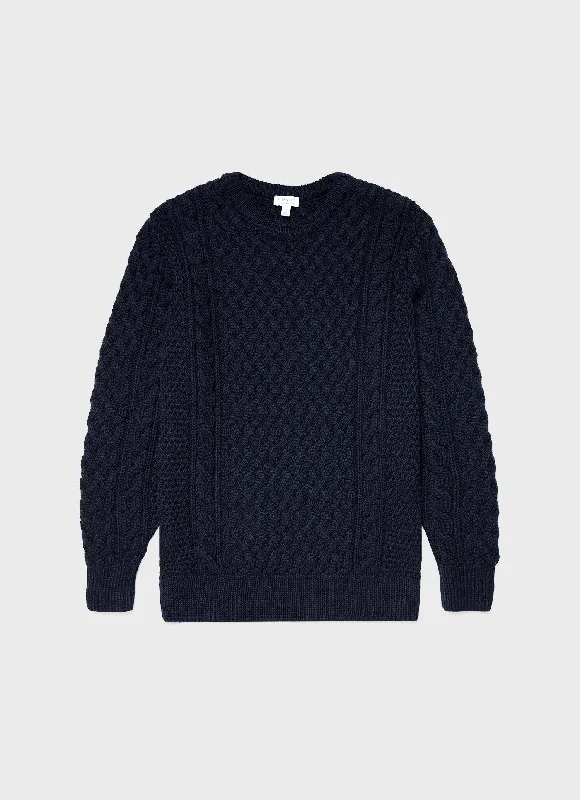 Comfortable Men's Cotton SweatersMen's Cable Knit Jumper in Navy