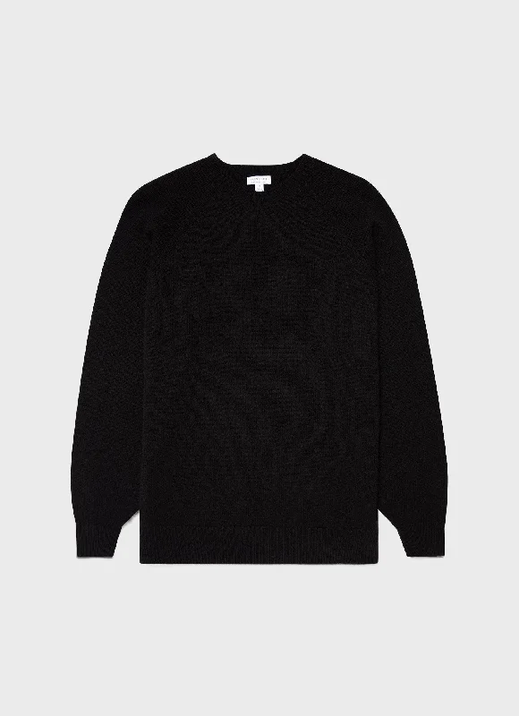 Men's Sweaters with Embroidered DesignsMen's Lambswool Crew Neck Jumper in Black