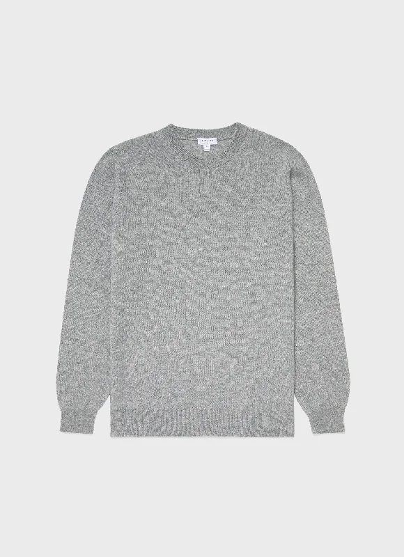 Men's Sweaters with Checkerboard PatternsMen's Cashmere Crew Neck Jumper in Grey Melange