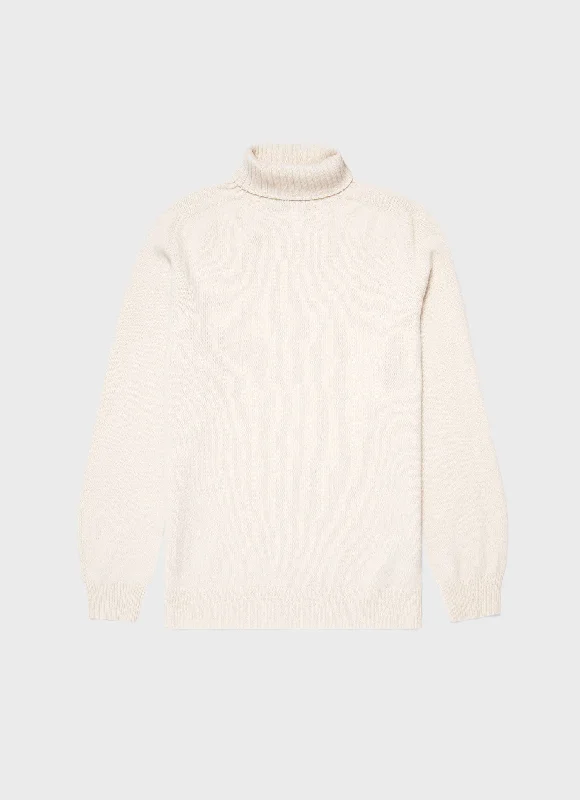 Men's Sweaters with Herringbone PatternsMen's Lambswool Roll Neck in Ecru