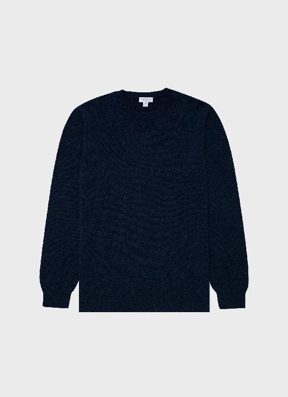 Men's Sweaters with Ribbed WaistbandsMen's Cashmere Crew Neck Jumper in Navy Melange