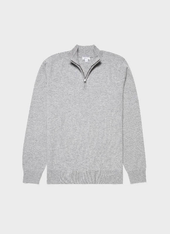 Men's Sweaters with Mock-Neck DesignsMen's Cashmere Zip Neck Jumper in Grey Melange