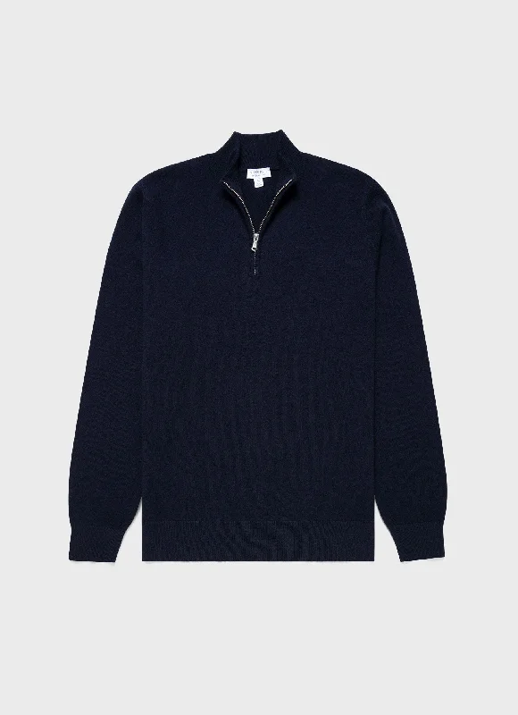 Men's Sweaters with Three-Quarter SleevesMen's Cashmere Zip Neck Jumper in Navy