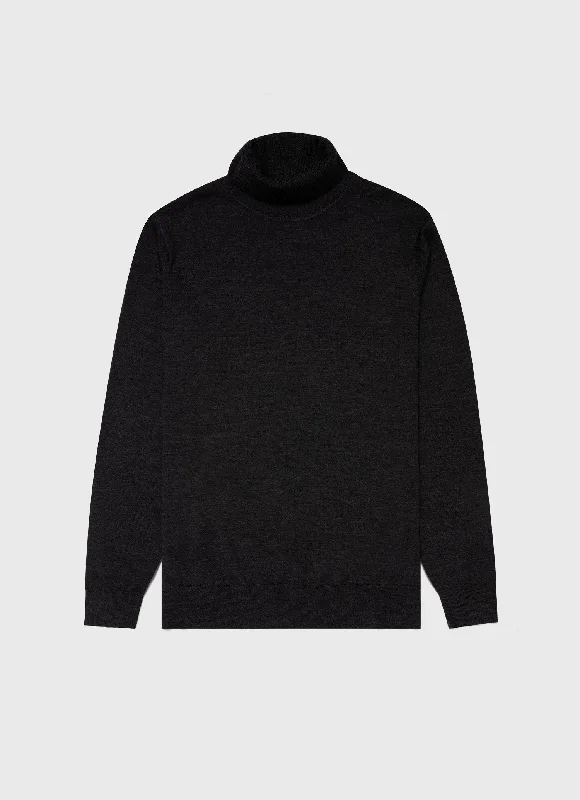 Fitted Men's Slim-Fit SweatersMen's Extra-Fine Merino Roll Neck in Charcoal Melange