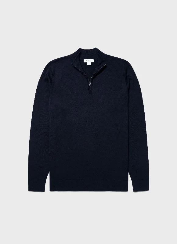 Men's Sweaters with Belt LoopsMen's Extra-Fine Merino Zip Neck in Light Navy