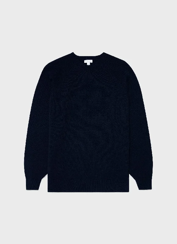 Men's Sweaters with Ribbed WaistbandsMen's Lambswool Crew Neck Jumper in Dark Navy Mouline