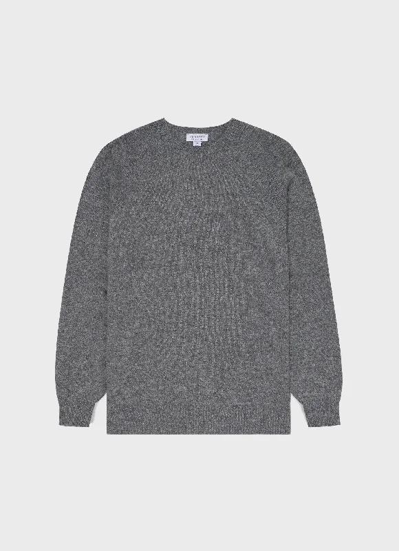 Warm Men's Hooded SweatersMen's Lambswool Crew Neck Jumper in Mid Grey Melange