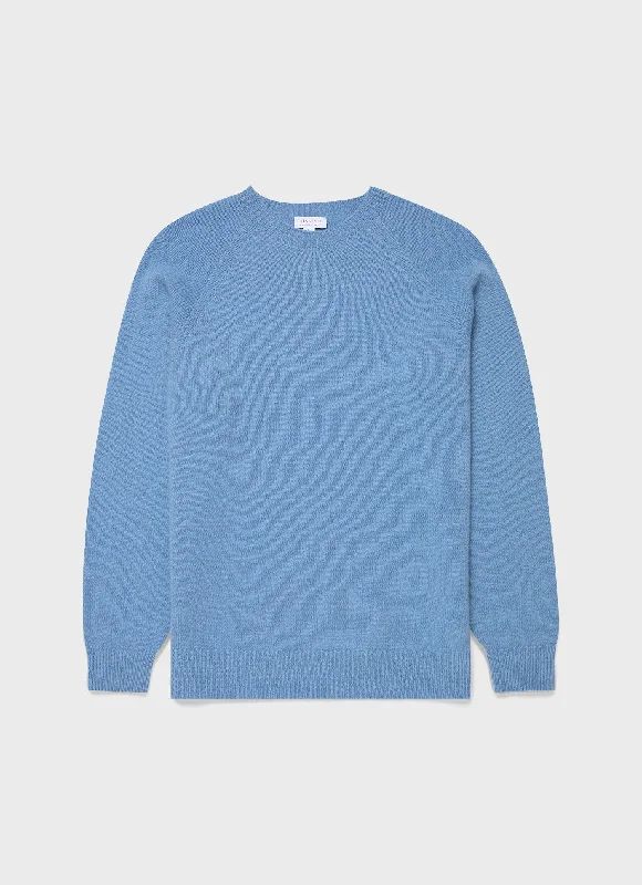 Men's Sweaters with SnapsMen's Lambswool Crew Neck Jumper in Cornflower