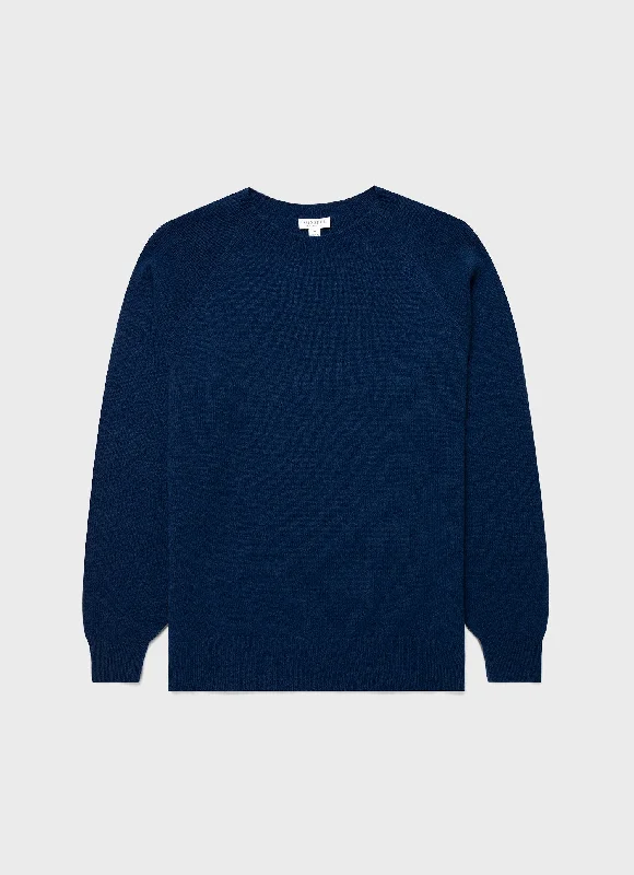 Men's Sweaters with ThumbholesMen's Lambswool Crew Neck Jumper in Naval Blue