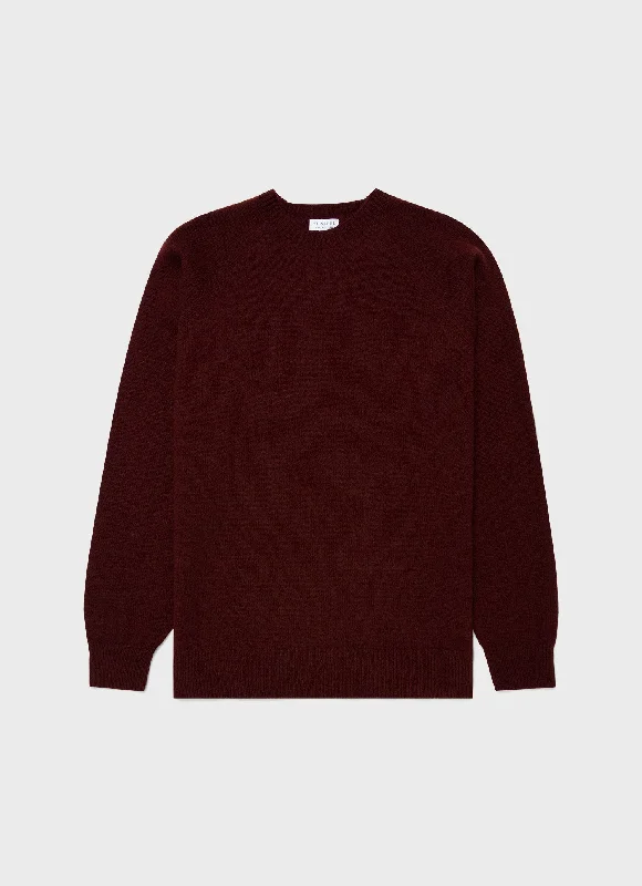 Men's Sweaters with BeadsMen's Lambswool Crew Neck Jumper in Port