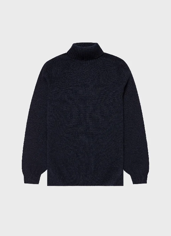 Men's Sweaters in Pastel ShadesMen's Lambswool Roll Neck in Dark Navy Mouline