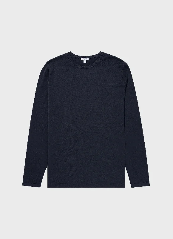 Men's Sweaters for Mild WeatherMen's Sea Island Cotton Crew Neck Jumper in Light Navy