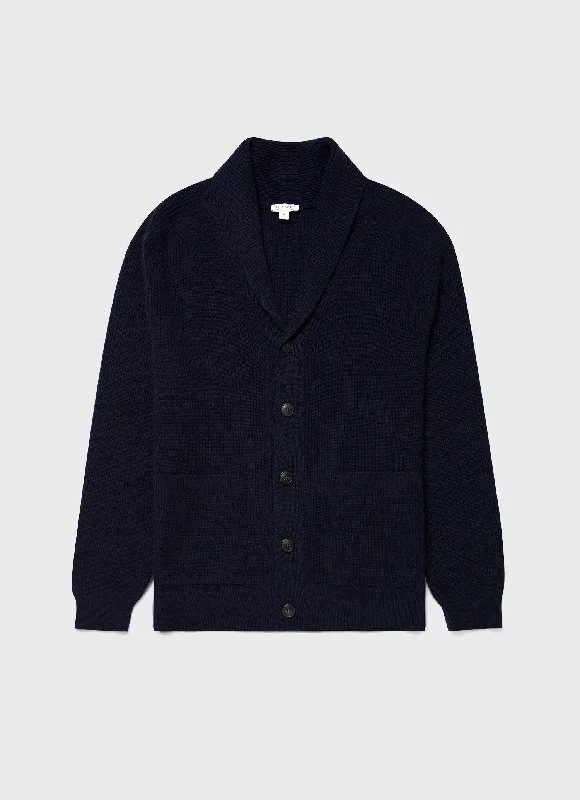 Men's Sweaters with Button CuffsMen's Shawl Neck Cardigan in Navy