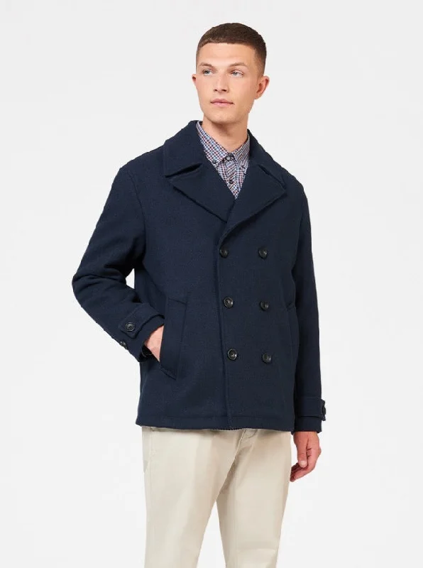 Men's Coats with Reflective StripesClassic Wool Blend Midnight Peacoat