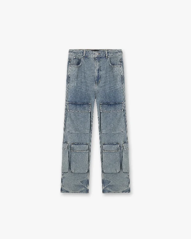 Comfort-Fit Men's JeansR3Ca Cargo Denim - Blue