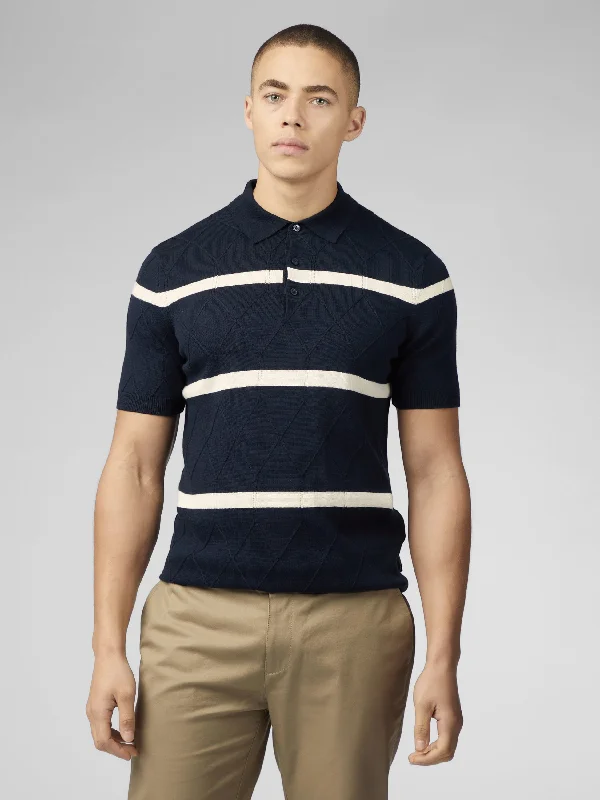 Men's Sweaters with Elastic CuffsSignature Argyle Stripe Polo - Dark Navy