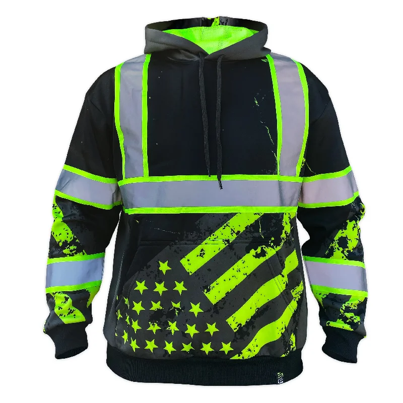 Men's Hoodies with Screen-Printed GraphicsSafetyShirtz Men's SS360° American Grit Enhanced Visibility Stealth Safety Hoodie