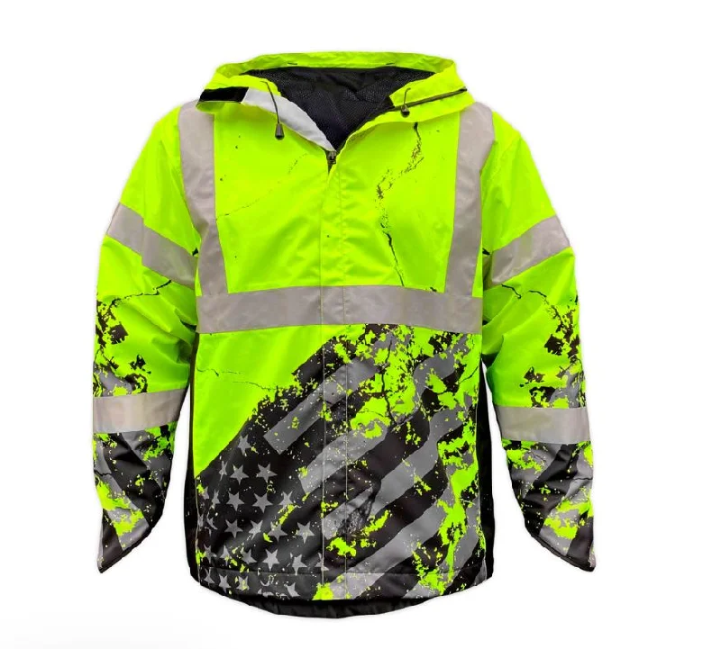 Waterproof Men's ParkasSafetyShirtz Men's SS360º American Grit Class-3 Type-R Rain Jacket