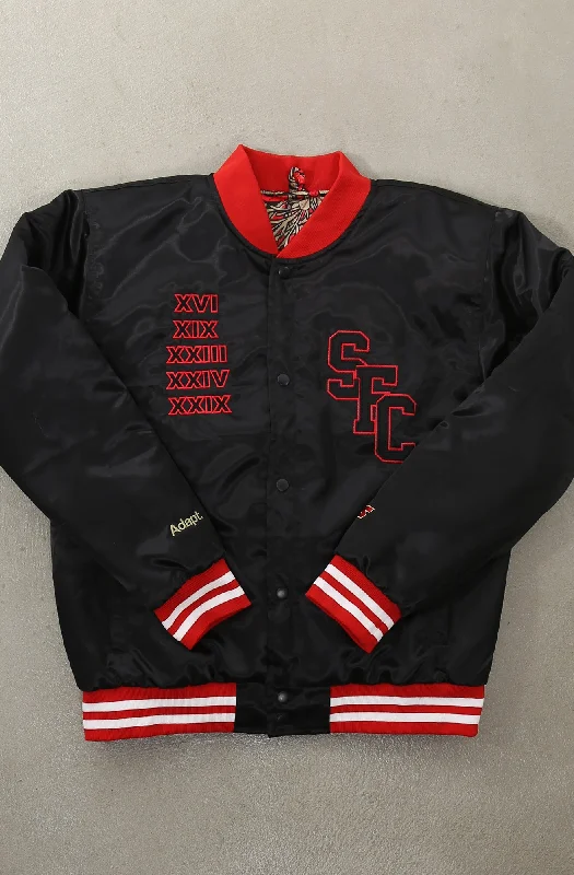 Men's Coats with Flannel LiningSAVS x Adapt :: Gold Blooded SFC (Men's Black/Red Satin Jacket)