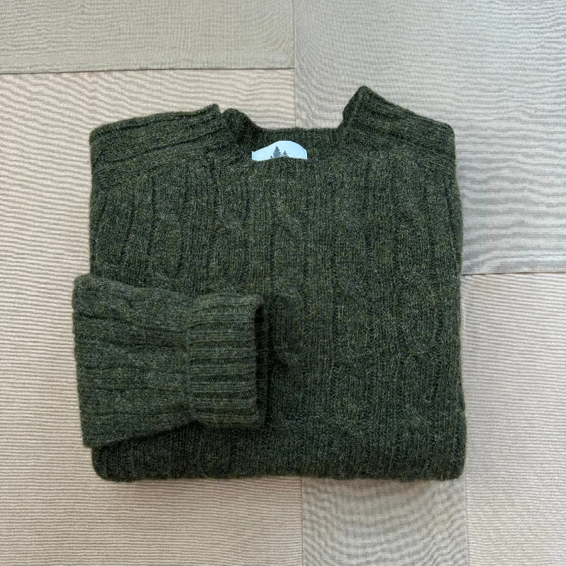 Classic Men's Wool SweatersShetland Wool Cable Crew Sweater, Pine Shadow