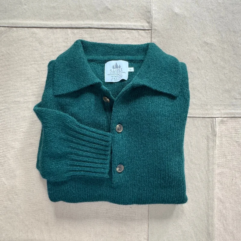 Men's Sweaters with Long SleevesShetland Brushed Wool Sweater Polo, Forest