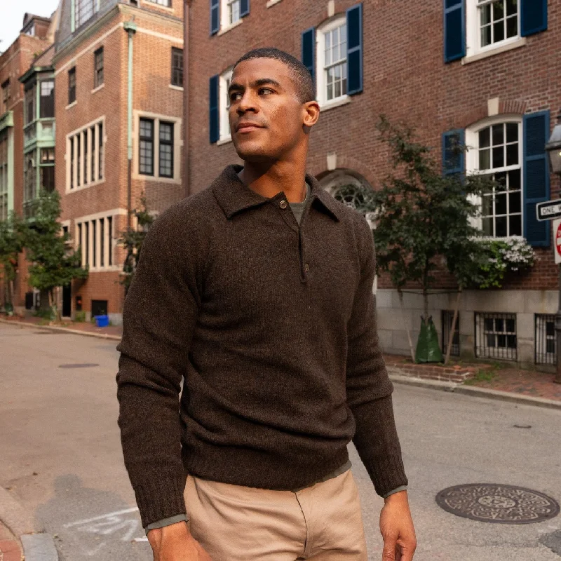 Men's Sweaters with High-Neck DesignsShetland Brushed Wool Sweater Polo, Turin