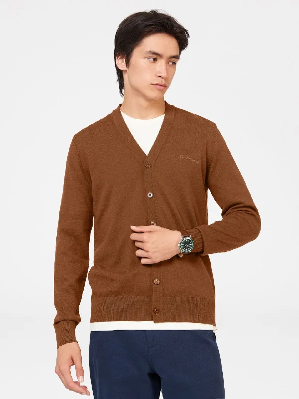 Men's Sweaters with Patchwork DesignsSignature Merino Knit Cardigan - Utility Brown