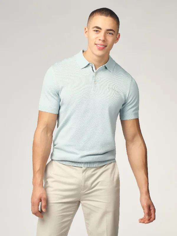 Patterned Men's Fair Isle SweatersSignature Short Sleeve Polo - Pale Blue