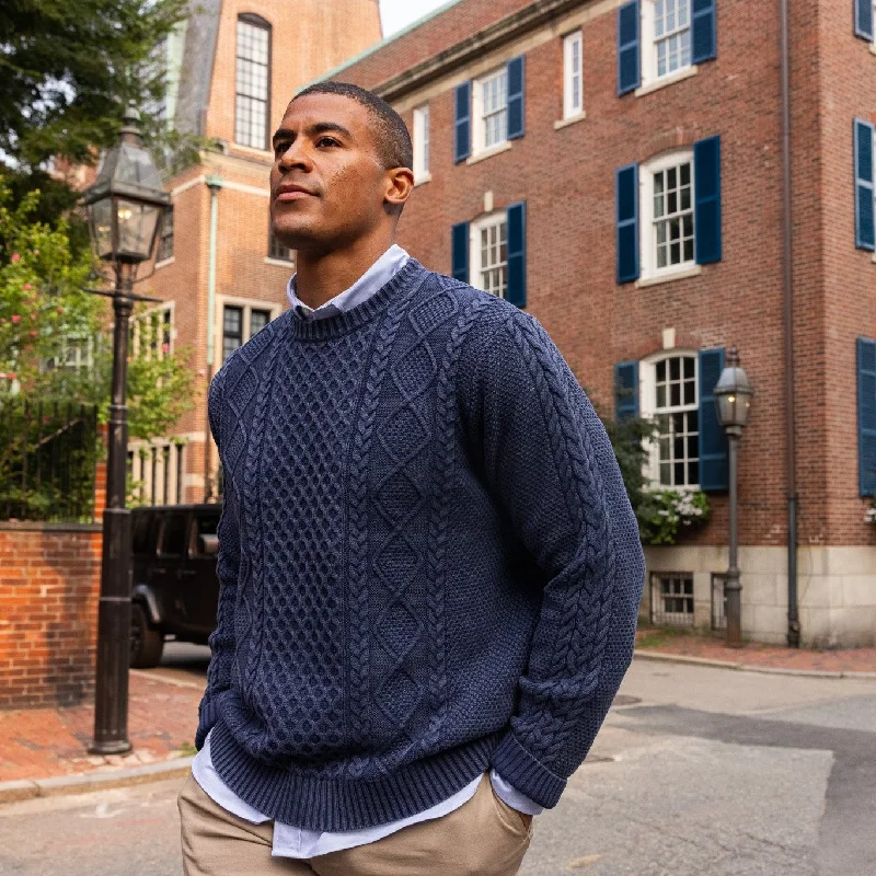 Trendy Men's Oversized SweatersStonewashed Cable Knit Sweater, Navy