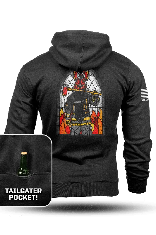 Men's Hoodies with High-Low HemlinesStained Glass Firefighter - Tailgater Hoodie