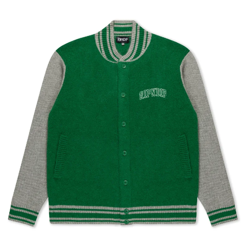 Men's Coats with Relaxed FitsTeam Spirit Varsity Cardigan  (Green/Grey)