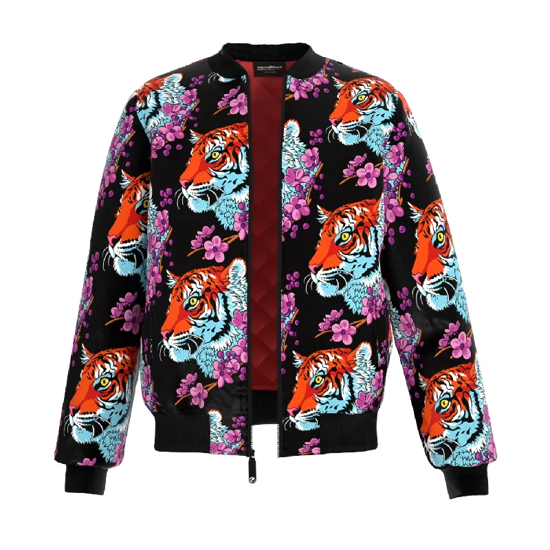 Men's Coats with Snap ButtonsTiger Sakura Bomber Jacket