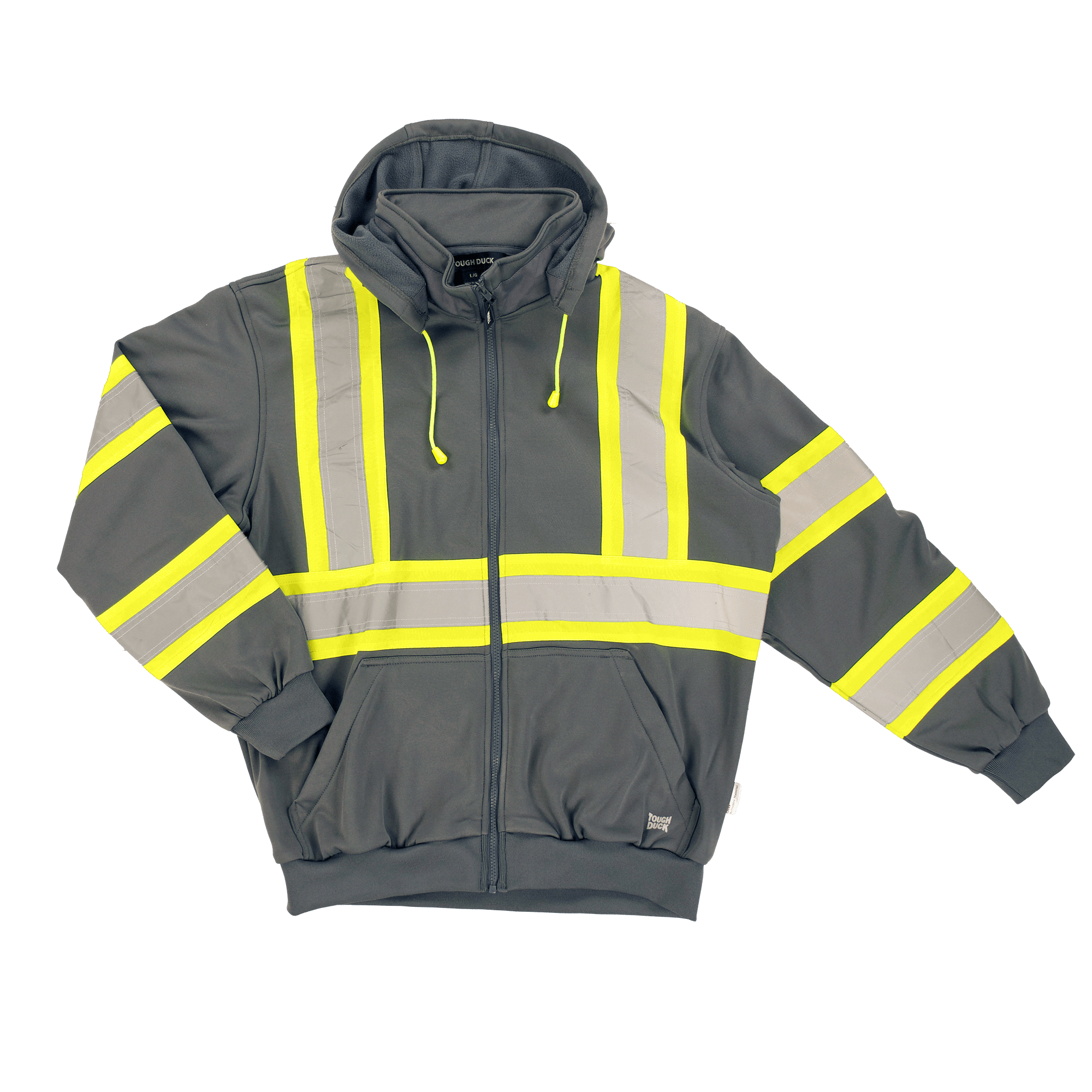 Men's Hoodies with Reinforced HemsTough Duck Men's Unlined C1 Hi-Vis Full-Zip Safety Hoodie